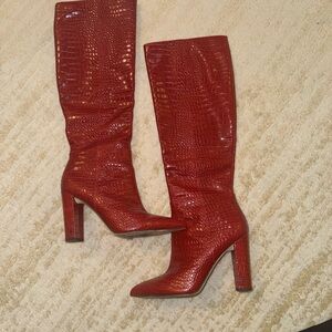 Sam Edelman Red Croc-Embossed Knee-High Boots